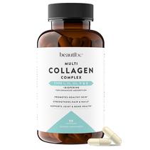 BeautiBe Collagen Pills for Women & Men - Hidrolisado Multi Collagen Complex (Tipo I, II, III, V & X) - Cápsulas de colágeno para cabelo, pele e unhas - Suplemento antienvelhecimento - Collagen Peptides Pills