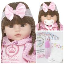 Bebê Boneca Estilo Reborn Real Cabelo Castanho + Enxoval