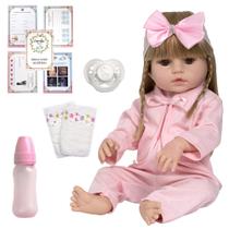 Bebê Boneca Loira Recem Nascida Fofa Realista 52cm 13 Itens - Cegonha Reborn Dolls
