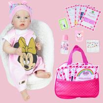 Bebê Boneca Realista Saskia Reborn Minnie Bolsa Maternidade Recém Nascida