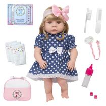 Bebe Boneca Reborn Abigail Loira Vestido Bolinha Completa