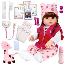 Bebe Boneca Reborn Cabelo Castanho Girafa 22 Itens com Bolsa Bebe Boneca Reborn Cabelo Castanho Girafa 22 Itens com Bolsa