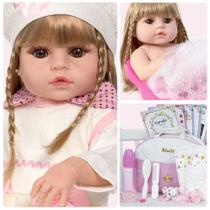 Bebê Boneca Reborn Loira Princesa Cabelo Longo + Bolsa Itens