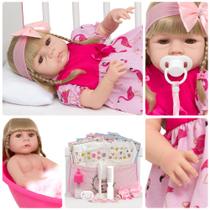 Bebê Boneca Reborn Loira Vestido Flamingo Rosa 20 Acessórios