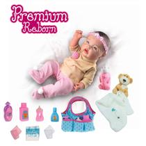Bebê Boneca Reborn Menina + Naninha Urso e Bolsinha Saida