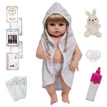 Bebê Boneca Reborn Menina Saída de Banho Coelhinho Loira