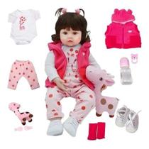 Bebê Boneca Reborn Realista Girafinha Menina de Silicone 48cm Olhos Castanhos (Pode Dar Banho) Bebê Boneca Reborn Realista Girafinha Menina de Silicone 48cm Olhos Castanhos (Pode Dar Banho)