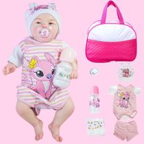 Bebê Boneca Reborn Realista Mary Angel Menina Silicone Pode dar Banho Kit Bolsa Maternidade