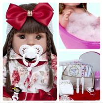 Bebe Boneca Reborn Silicone Realista 52cm com Bolsa 15 Itens