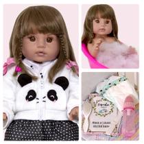 Bebê Boneca Tipo Reborn Panda com Kit de Acessórios e Bolsa