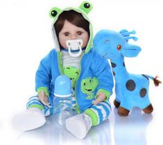Bebe Boneco Reborn Menino Girafinha Corpo 100% Silicone 48cm Realista (Pode Dar Banho)