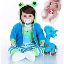 Bebe Boneco Reborn Menino Girafinha Corpo 100% Silicone 48cm Realista (Pode Dar Banho)