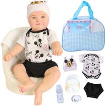 Bebê Boneco Reborn Menino Madie Mickey Com Kit Bolsa Maternidade Corpinho Em Silicone Pode Dar Banho