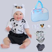 Bebê Boneco Reborn Menino original Realista de Silicone Mickey Pode Dar Banho e Bolsa Maternidade