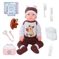 Bebê Capivara Realista com Bolsa Maternidade e Kit Rosa