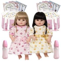 Bebê Estilo Reborn Gêmeas Princesa Silicone 46cm Bolsa Itens - Cegonha Reborn Dolls