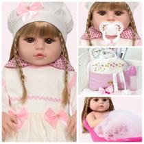 Bebe Estilo Reborn Menina Silicone Loira Com Vários Itens