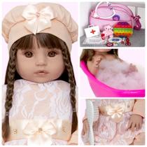 Bebê Estilo Reborn Silicone Menina com Bolsa e Acessórios