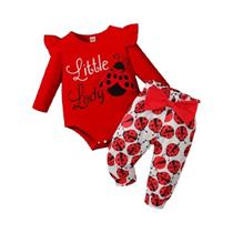 Bebê Menina 3-28m Roupas Da Moda Manga Longa Joaninha Bodysuit Calça Conjunto Bandana 3 Peças