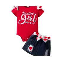 Bebê menina casual verão manga curta triângulo macacão + saia conjunto de duas peças roupa infantil Bebê menina casual verão manga curta triângulo macacão + saia conjunto de duas peças roupa infantil