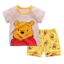 Bebê Meninos Verão Agasalho Winnie Pooh Cartoon Fashion 2 Peças Conjunto De Camiseta De Manga Curta