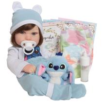 Bebê Minina Pelúcia Stitch Realista com Roupinha e Itens