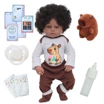 Bebê Negra Realista Roupinha Capivara com Pelúcia Fofa