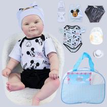 Bebê Realista Boneco Reborn Mickey Corpinho Siliconado Pode Dar Banho Kit Bolsa Maternidade Variações