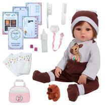 Bebê Realista com Cabelo Fio a Fio Castanho Roupa Capivara