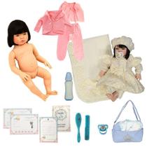 Bebê Realista Luxo Morena Caqui Cegonha Reborn Dolls 53cm