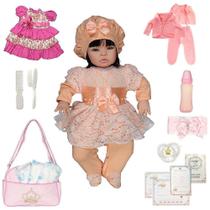 Bebê Realista Luxo Morena Salmão Cegonha Reborn Dolls 53cm