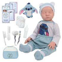 Bebê Realista Menino Careca Stitch com Bolsa e Acessórios