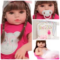 Bebê Realista Tipo reborn Recém Nascida Cabelo Castanho Fofa