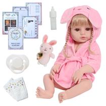Bebe Reborn 100% Silicone Loira Roupão Coelhinho + Itens Bebe Reborn 100% Silicone Loira Roupão Coelhinho + Itens