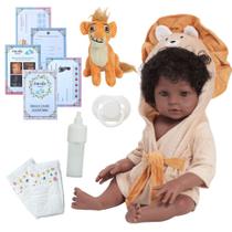 Bebê Reborn 100% Silicone Negro Saída de Banho Leãozinho