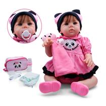 Bebê Reborn Abigail Panda Cabelo Fio A Fio Pode Dar Banho Bebê Reborn + Enxoval Panda