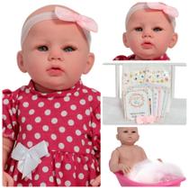 Bebê Reborn Abigail Vestido Bolinha Pode Dar Banho + Itens