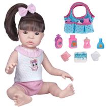 Bebê Reborn Baby Boneca Cabelos Castanho + Bolsa Maternidade