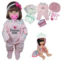 Bebê Reborn Baby Boneca Cabelos Castanhos + Enxoval Completo