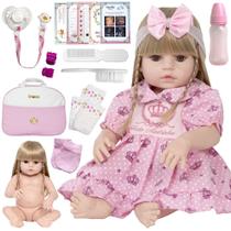 Bebê Reborn Baby Loira Cabelo Longo Bolsa Vários Acessórios - Cegonha Reborn Dolls