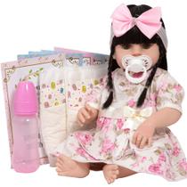 Bebe Reborn Baby Menina Vestido Florido Com Chupeta 13 Itens