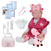 Bebê Reborn Bolsa Completa com Roupinha e Pelúcia Rosa