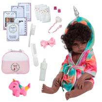 Bebê Reborn Boneca 100% Silicone Cabelo Cacheado Com Bolsa