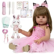 Bebê Reborn Boneca Cabelos Castanhos Enxoval Banho NPK Doll