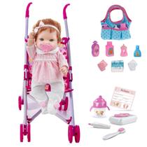Bebê Reborn Boneca Cabelos Ruivos Enxoval Carrinho Bolsinha