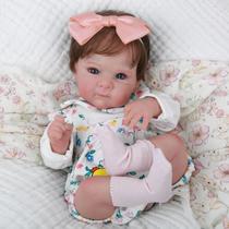 Bebê Reborn Boneca Corpo de silicone Pode Dar Banho 48cm Conjunto de Roupa Chupeta Mamadeira Fralda Certidão e Pelúcia Brastoy