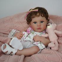 Bebê Reborn Boneca Corpo de silicone Pode Dar Banho 48cm Conjunto de Roupa Chupeta Mamadeira Fralda Certidão e Pelúcia Brastoy