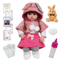 Bebê Reborn Boneca Girafinha 46cm Pode Dar Banho + Itens
