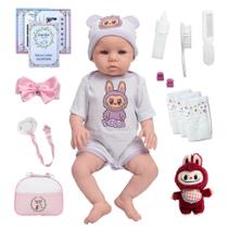 Bebê Reborn Boneca Grande Corpo Silicone Bolsa Itens Labubu