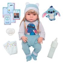Bebê Reborn Boneca Loira Cabelo Longo Stitch Com Acessórios Bebê Reborn Boneca Loira Cabelo Longo Stitch Com Acessórios